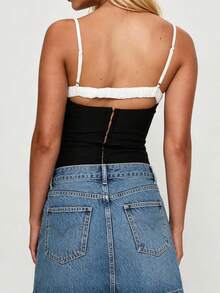 Women Polka Dot Y2K Cami Top Lace Trim Spaghetti Strap Tank Top Fairy Backless Dot Print Going Out Camisole - 黑與白 - 查看 6