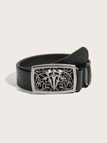 1pc Women's Western Cowgirl Vintage Buckle Print Belt Suitable For Daily Use - Black - View 1