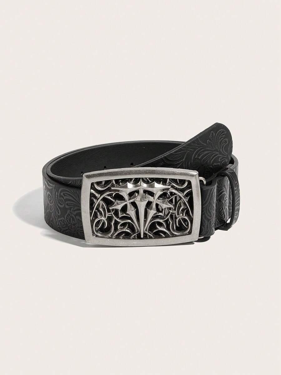 1pc Women's Western Cowgirl Vintage Buckle Print Belt Suitable For Daily Use - Black - View 1
