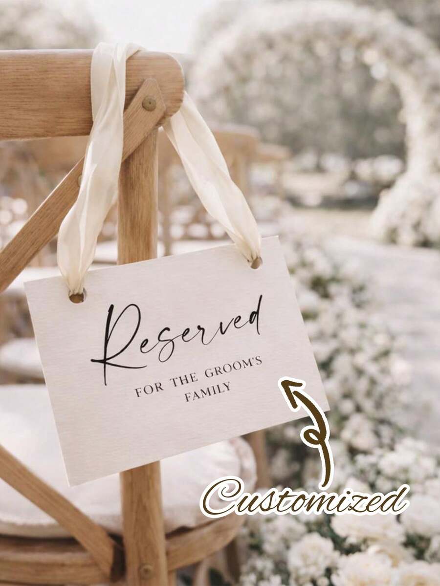 Custom Wedding Reserved Seat Paper Cards, Personalized Wedding Reserved Signs, Custom Seat Reservation Cards With Ribbon, Party Supplies, Wedding Decor, Graduation Ceremony Decor, Or Wedding Seating Chart And Chair Decor, Memorial Plaques For Deceased Loved Ones, Suitable For Parties, Celebrations And Various Occasions - Multicolor - View 1