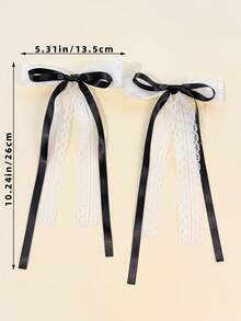 2 piezas/Set Pinzas para el cabello con lazo de cinta larga de encaje y satén para mujer, estilo dulce, adecuado para uso diario, pasador para el cabello - Multicolor - View 7