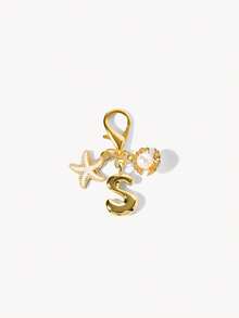 Opalesca 1pc A-Z Alphabet Gold Bubble Letter Cute Pendant Keychain, Shell And Starfish Accessories, Keychain, Ring Bag, Backpack Pendant, Car Pendant - Multicolor - View 24