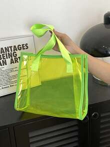 Colorful Shoulder Bag Tote, Transparent Laser Tote Bag, Fashion PVC Transparent Bag, Large Capacity Beach Tote Bag, Laser Shoulder Tote Bag, Reusable Transparent Shopping Bag, Portable Travel And Beach Bag, Perfect For Beach, Travel, Vacation, Swimming, Fitness, Cruise Vacation, Shopping, Commuting - Multicolor - View 8