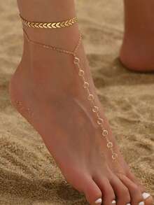 Fashionable And Personalized Fishbone Chain, Rhinestone Ankle Chain, Versatile Ankle Chain, Foldable Toe Ankle Chain, Female - Gold - View 2