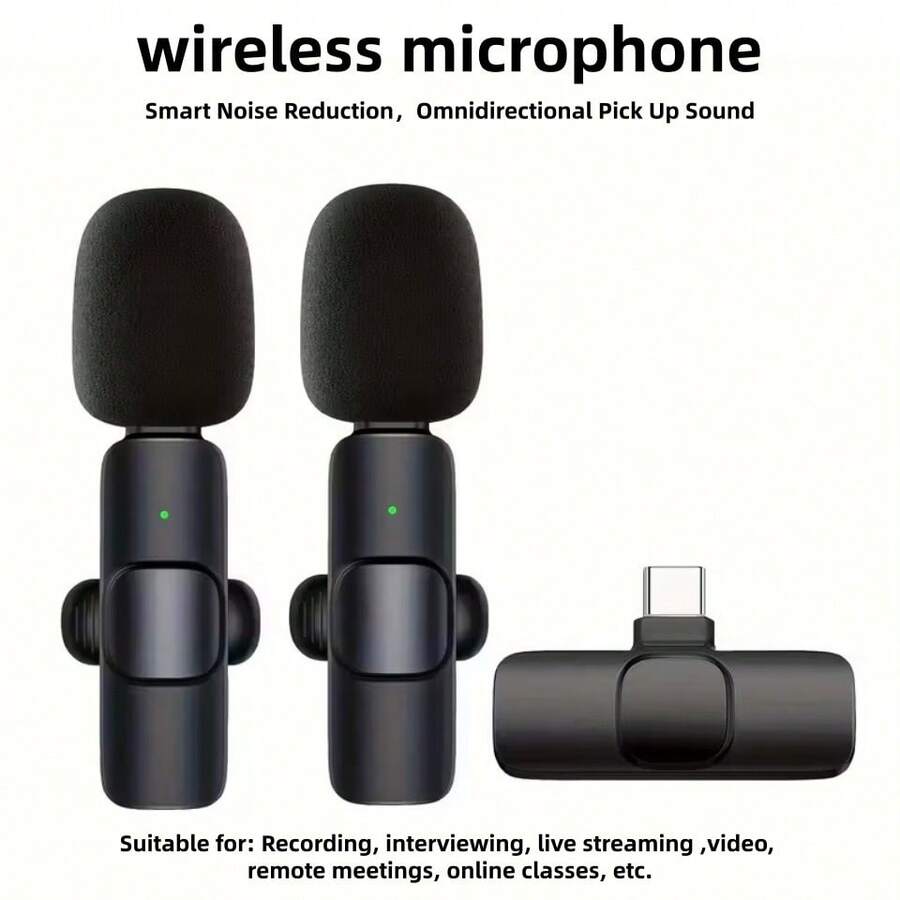 無線麥克風 2.4GHz 無線技術，USB Type-C 一鍵插即用，一鍵錄音，Type-C 介面 360° 收音，無線領夾式麥克風，適用於錄音、直播、唱歌、視訊會議、遊戲