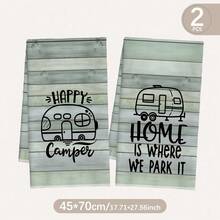 MEMNUN 2入露營主題木紋Happy Camper文字圖案廚房抹布茶巾 40*60cm/45*70cm 超細纖維材質 柔軟高吸水 碗盤擦拭與茶杯吸水布 適用浴室與餐飲裝飾 烹飪烘焙手巾 家居裝飾 - 彩色 - 查看 13