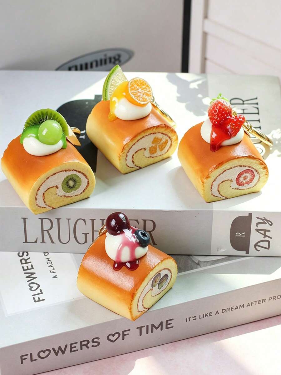 1 Buah Gantungan Kunci Ornamen Kue Buah Tiruan, Liontin Tas Sekolah Ransel Roti Lumpia, Hadiah untuk Teman - MultiWarna - View 1