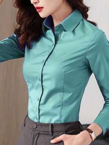 Blusa blanca para mujer, ropa de trabajo formal profesional, camisa de manga larga, nueva para primavera y otoño 2026, negocios - Cian - Ver 1