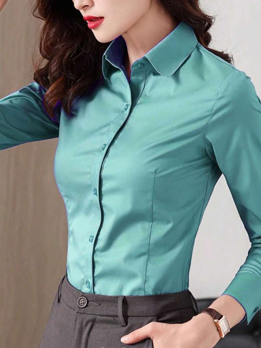 Blusa blanca para mujer, ropa de trabajo formal profesional, camisa de manga larga, nueva para primavera y otoño 2026, negocios - Cian - Ver 1