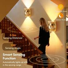 LED Motion Sensor Wall Light, Smart LED Wall Light With Touch Dimming And Sensor Function, Creative Owl Design, Eye-Protection Up-Down Lighting Indoor Wall Lamp, 3-Color Adjustable, 1200mAh USB Rechargeable Night Light, Suitable For Bedroom, Bathroom - Multicolor - View 3