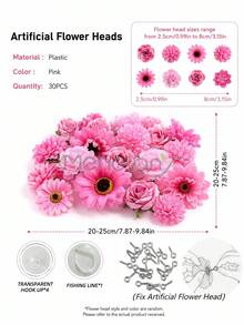 MEHELANY 120/30件組粉色花卉花環套組，DIY花卉窗簾素材人造花吊飾裝飾，仿真花頭，適用於居家婚禮派對裝飾、漂浮花牆背景裝飾、生日畢業房間禮物裝飾、秋季豐收裝飾 - 粉色 - 查看 10