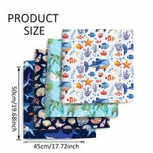 4pcs/Set Ocean Series Fish Shark Print Precut Quilting Fabric Fat Quarter Fabric Bundle, Polyester Quilting Squares For Patchwork, DIY Crafts Projects, DIY Wallet Making - Default - View 8