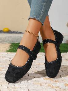 Women's Square Toe Fashion Polka Dot Pumps, Round Dot Style, Suitable For Spring/Autumn Outdoor Wear - Black - View 3