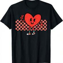 Retro Groovy Heart Peace Hand T-Shirt For Men And Women - 黑色 - 查看 1