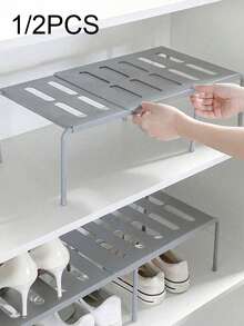 1/2 pièces Étagère à chaussures de couleur unie amovible et extensible, étagère de rangement pour chaussures et pantoufles en plastique, gain de place, convient pour la cuisine, le salon, le dortoir. Peut être placée dans l'entrée, sous le lit, la salle de bain, le placard. Étagère à chaussures renforcée et extensible. - Multicolore - Voir 1