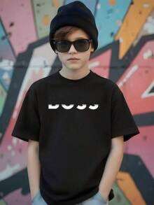 Summer 2026 Holiday Korean Fashion Urban Style Minimalist Holiday Multicolor Oversize Cup 2026 Cool Breathable Super Soft Fabric 100% Cotton Unisex Young Boys/Girls Print T-Shirt - 黑色 - 查看 1