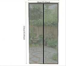 Puerta de Malla Magnética Potente - Entrada Libre de Manos, Diseño Resistente a Insectos de Malla Duradera, Adecuada para Puerta Principal, Puerta Trasera y Puerta del Patio - Patrón de Rayas Verticales, Material de Tela Suave - Poliéster negro - Ver 1