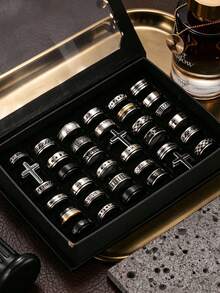 3/6/9/12 piezas Anillos de acero inoxidable estilo punk vintage para hombres, diseño grabado desgastado de cruz estrella luna tablero de ajedrez, juego de anillos hip hop diario para hombres, estilo aleatorio, tamaño aleatorio - Multicolor - Ver 2