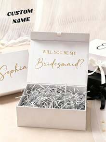 1 pieza Caja de regalo personalizada con cinta magnética, caja de regalo magnética personalizada con tapa para propuesta de padrinos, boda, damas de honor, aniversario y regalo de novia, regalo único - Multicolor - Ver 3