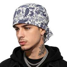 1 pieza Gorro de pañuelo triangular para hombre, gorro pirata, envoltura para la cabeza de algodón estampado, gorra fácil de poner - Multicolor - Ver 5