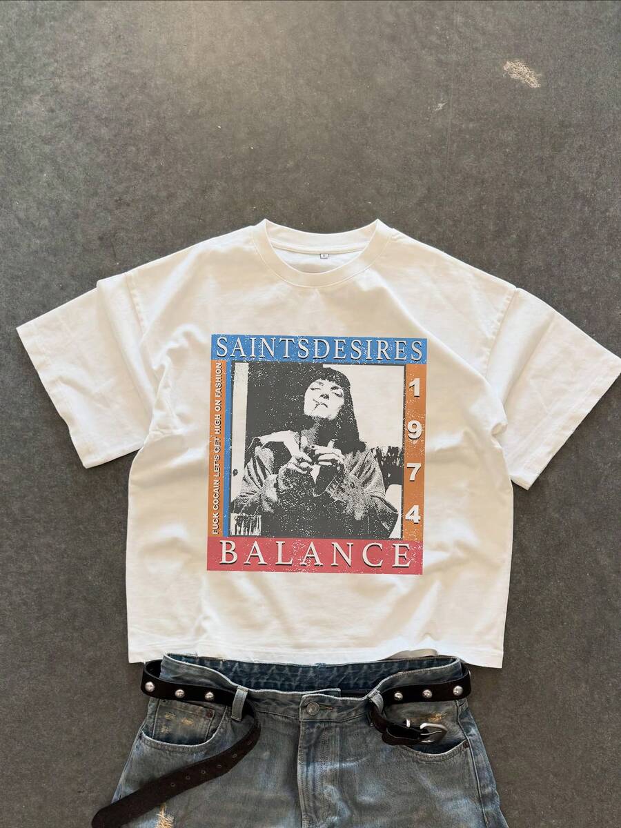 Men's Summer Short Letter And Hollow Print Round Neck Short Sleeve Loose T-Shirt - White - View 1