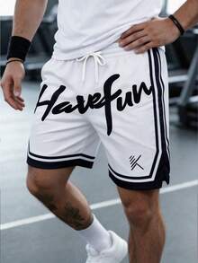 Pantalones cortos deportivos de verano para hombres, pantalones cortos de baloncesto con cordón elástico de malla de secado rápido, pantalones cortos tipo bermuda - Blanco - Ver 3