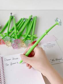 1 pieza Bolígrafo de bola con flor de cristal simulada para estudiantes, bolígrafo de tinta neutra con movimiento, creativo y físico, para alivio del estrés, regalo - Multicolor - Ver 12