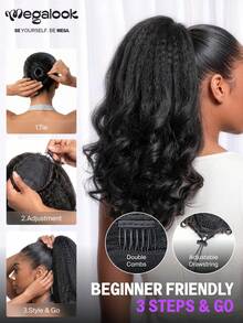 MEGALOOK Ponytail Hair Extensions Yaki Straight 100% Human Hair Half Wig Lightweight Glue-Free Installation Adjustable Drawstring Half Wig 14-22 Inches No Shedding Easy To Wear Beginner Friendly Suitable For Women - SNatural - View 6