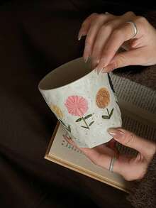 Aesthetic Cottagecore 3D Raised Floral Speckled Ceramic Mug, Asymmetric Handmade Texture Coffee Milk Cup For Daily Use & Gift - Multicolor - View 6