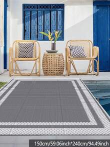 1pc Double-Sided Mat, Plastic Grass Carpet, Modern Rug, Large Floor Mat And Carpet, Suitable For Outdoor, RV, Patio, Backyard, Deck, Picnic, Beach, Camping (9' X 12', White And Gray) - A - View 10
