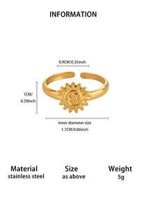1件裝復古太陽月亮女款開口戒指 金色不鏽鋼 婚禮派對美學飾品禮物 - 彩色 - 查看 7