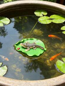 Unique Turtle & Crocodile Design, Floating On Banana Leaf, Mini Swimming Pool/Pond Garden Turtle & Crocodile Decor, Suitable For Garden, Pool, Pond, Fish Tank, Yard Decoration, Gift For Outdoor Garden Lovers - B - View 10