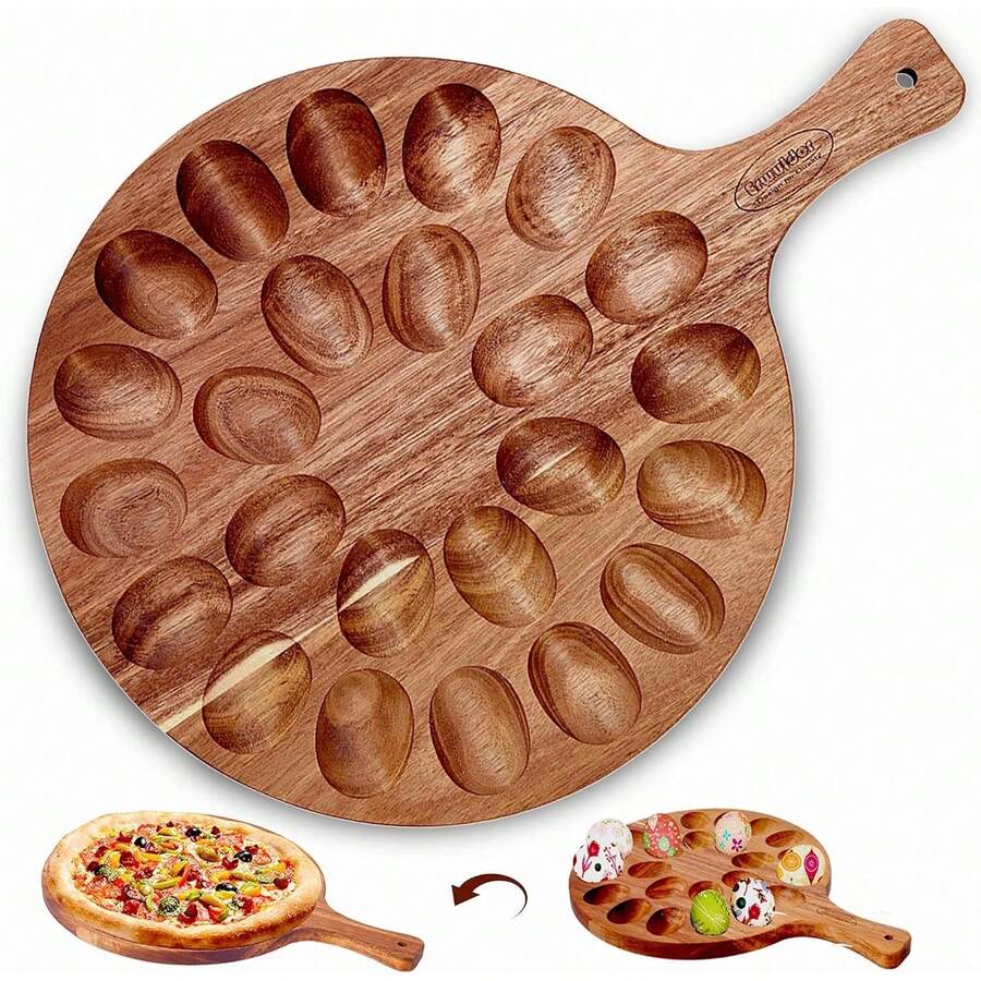 Acacia Wood Deviled Egg Platter,15-24 Holes Deviled Egg Tray.Round Deviled Egg Holder For Deviled Eggs.Charcuterie Board Easter Deviled Egg Carrier For Kitchen Countertops - View 1