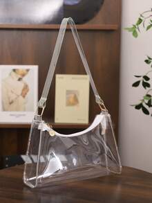 Women's Fashion Minimalist Shoulder Bag, PVC Transparent Underarm Handbag - Clear - View 3