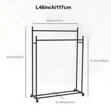 Rak Pakaian Hitam, Rak Pakaian Berdiri di Lantai dari Logam Kokoh dengan Dua Palang dan Roda Putar 360° yang Dapat Dikunci, Rak Gantung Pakaian Tugas Berat yang Berdiri Sendiri, Pengatur Pakaian Beroda, Cocok untuk Kamar Tidur, Balkon, Ruang Tamu, Rak Pengering Premium yang Dapat Dilepas - hitam - View 9