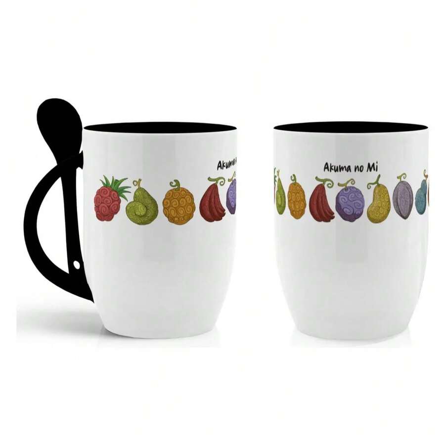 Taza One Piece Akuma No Mi Frutas Taza Cerámica Con Cuchara - Negro - Ver 1
