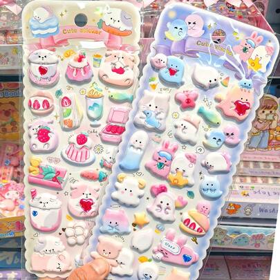 Kawaii 3D Puffy Stickers For Kids, Cute Unicorn Animal Dessert Bubble Stickers, Waterproof DIY Scrapbook Journal Planner Decorative Stickers, Cartoon Reward Stickers For Crafts Gift Party Favors