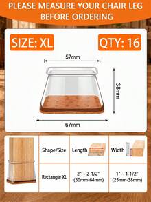 4/16PCS Rectangular Chair Leg Floor Protectors, Silicone Chair Leg Caps & Furniture Leg Covers For Tables And Chairs, Anti-Slip Anti-Scratch Smooth Gliding Floor Protectors For Hardwood, Laminate And Tile Floors - Transparent Light Brown - View 12
