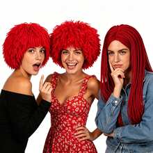 Gothic Horror Style Red Yarn Dreadlock Wigs, Multiple Short Fluffy Bob & Long Straight Afro Braided Synthetic Vampire Cosplay Wig For Halloween, Haunted House, Dark Fantasy Costume, Scary Theme Party, Holiday, Concerts, Exhibition & Daily Use - Multicolor - View 8