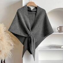 Chal triangular versátil para mujer occidental, lana cálida, otoño invierno, nuevo bufanda exterior, chal decorativo, estilo versátil - Negro - Ver 6