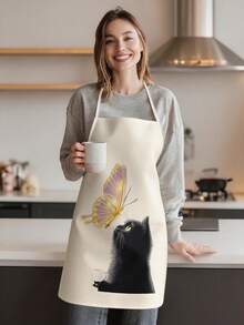 1 pieza, Delantal de poliéster con estampado de gatitos, pandas y hámsters lindos, perfecto para cocinar, hornear y jardinería – ideal para usar en la cocina y el comedor. - Multicolor - Ver 6