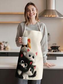 1 pieza, Delantal de poliéster con estampado de gatitos, pandas y hámsters lindos, perfecto para cocinar, hornear y jardinería – ideal para usar en la cocina y el comedor. - Multicolor - Ver 8