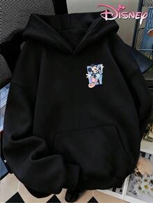 Disney Women's Hooded Sweatshirt, Unisex Sweatshirt, Color-Blocked Mickey Mouse Waving Sweatshirt With Large Lettering. - 黑色 - 查看 5