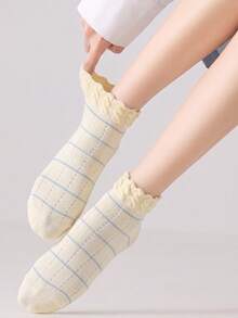 5 Pairs Women's Multiful-Colors Short Socks Ruffled Socks With Striped Patterns, Breathable, Moisture-Wicking, Suitable For Sports And Leisure - Multicolor - View 6