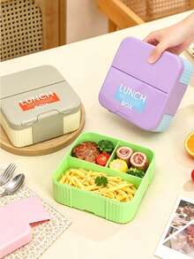 Creative Minimalist Lunch Box Set, Square Bento Box With Cutlery (Knife, Fork, Spoon), Large Capacity Divided Food Storage Container, Portable Outdoor Food Box, Perfect For Students And Office Workers - Multicolor - View 2