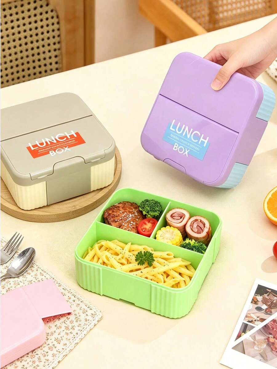 Creative Minimalist Lunch Box Set, Square Bento Box With Cutlery (Knife, Fork, Spoon), Large Capacity Divided Food Storage Container, Portable Outdoor Food Box, Perfect For Students And Office Workers