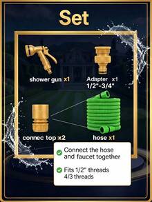 100FT Expandable Garden Hose, Water Pipe Flexible Hose With 7 Function Spray Nozzle For Watering Lawn Yard Garden Car Washing Pet Cleaning Easy Storage Ergonomic Design (Green) - 綠色 - 查看 8
