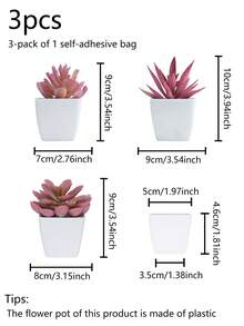 3件套仿真多肉植物迷你盆栽套装，绿色和粉色仿真微型植物，适用于花园、书桌、房间、窗台、办公室装饰、婚礼布置、家居装饰 - 彩色 - 查看 15