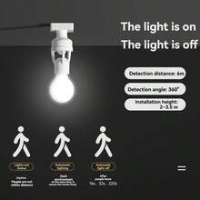 Adaptador de lámpara con sensor de movimiento E27, interruptor de retardo ajustable, se enciende al acercarse, base blanca, fácil instalación, adecuado para uso doméstico, sin batería requerida - Blanco - Ver 11