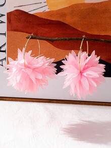 2 Pieces/Set Of Bohemian Style Pink Floral Fabric Earrings, Suitable For Women's Gatherings And Holiday Gifts - Pink - View 2